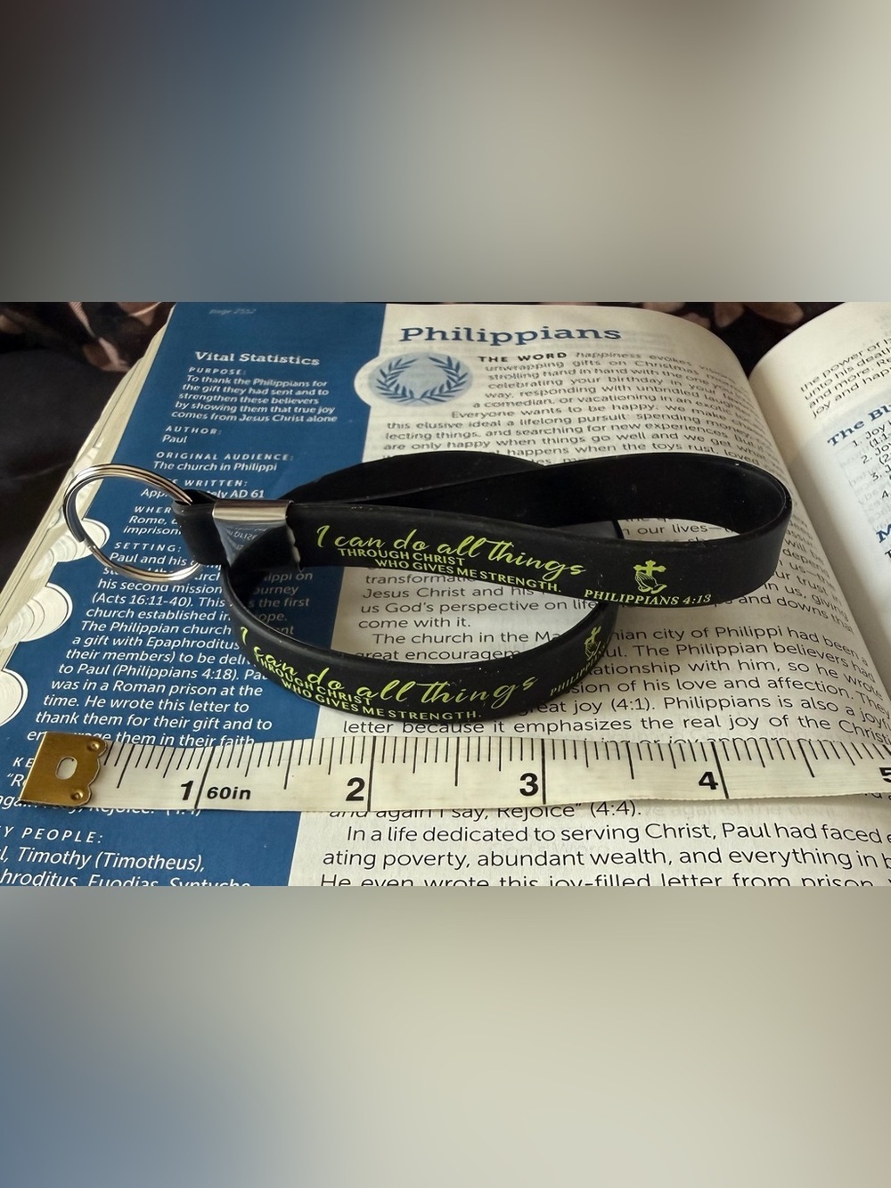 Black Silicone Bracelet & Keychain With Scripture Text